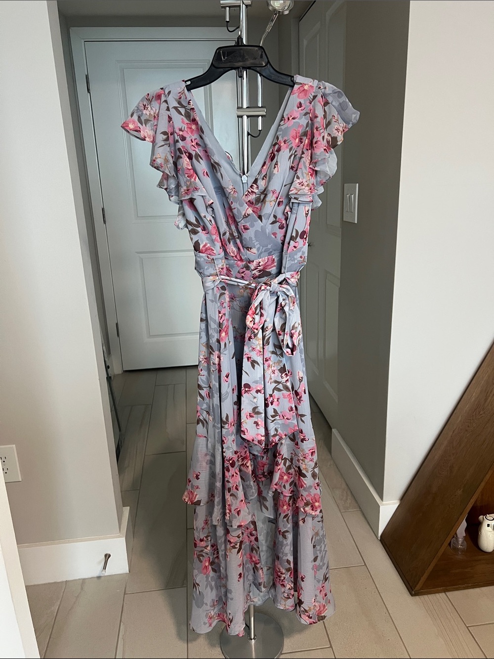 Ever New Light Blue Maxi Dress with Pink Floral